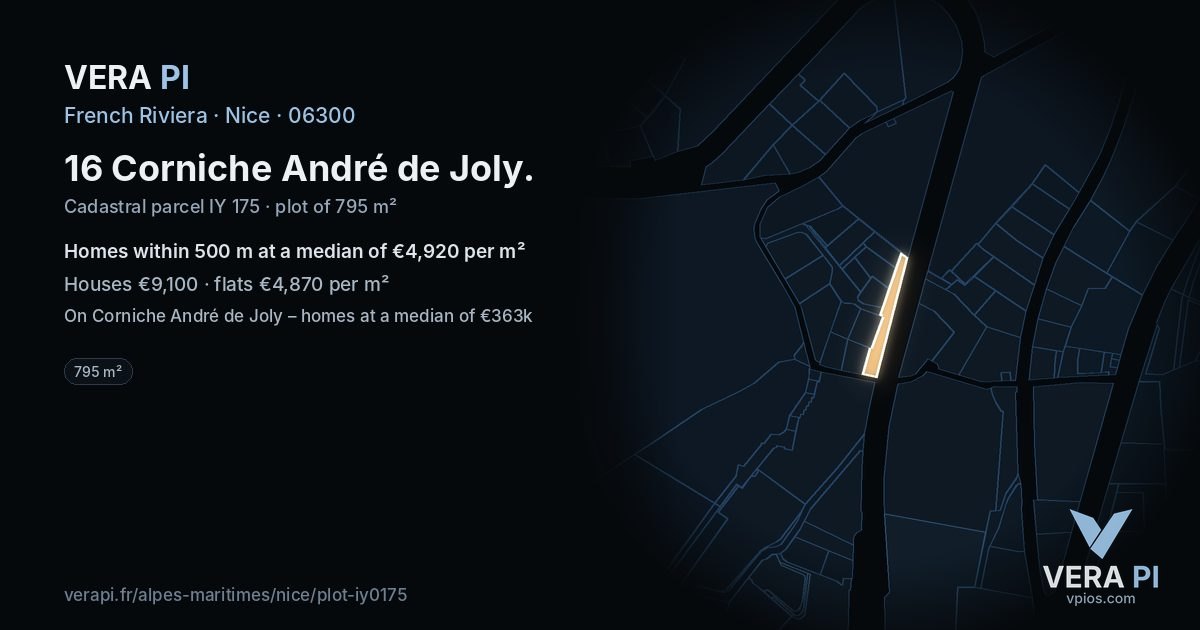 16 Corniche André de Joly, Nice at night – the plot lit, the parcels around coloured by the prices near them