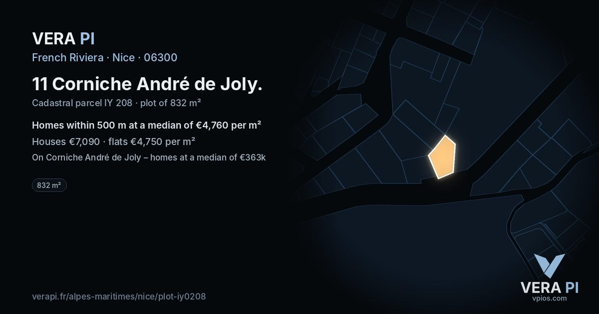11 Corniche André de Joly, Nice at night – the plot lit, the parcels around coloured by the prices near them