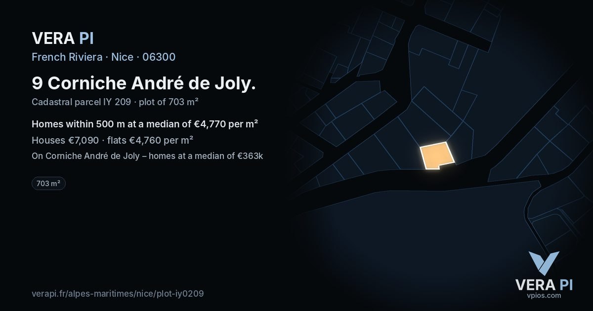 9 Corniche André de Joly, Nice at night – the plot lit, the parcels around coloured by the prices near them