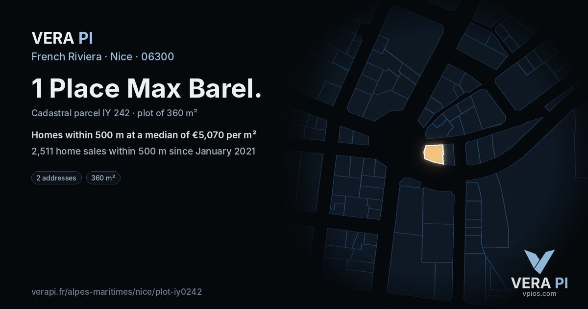 1 Place Max Barel, Nice at night – the plot lit, the parcels around coloured by the prices near them