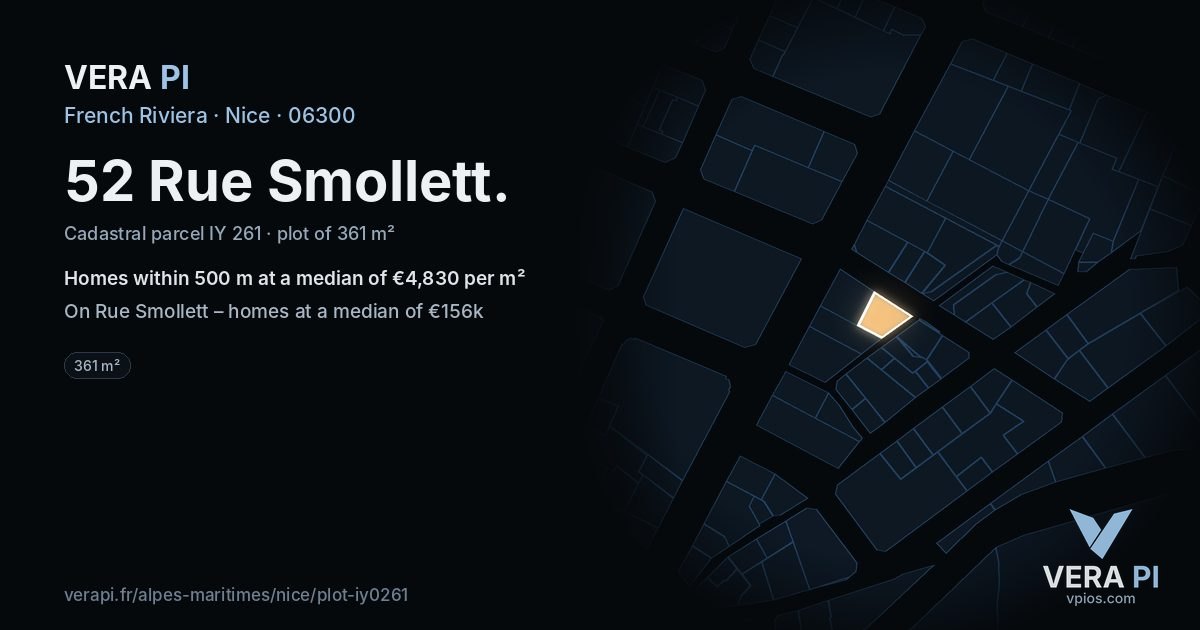 52 Rue Smollett, Nice at night – the plot lit, the parcels around coloured by the prices near them