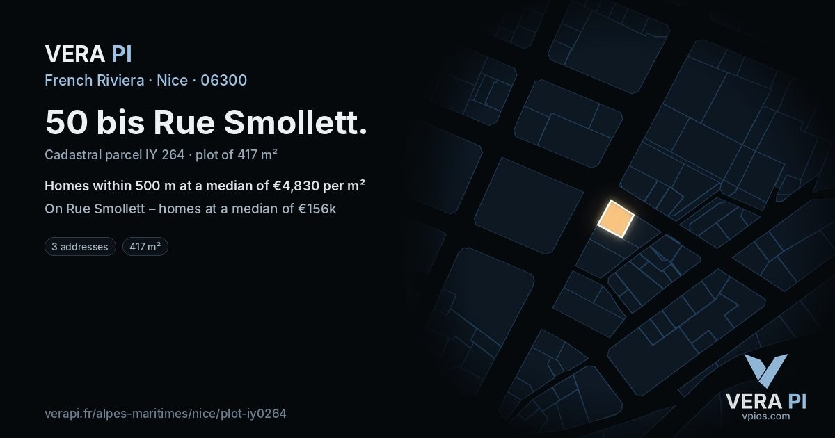50 bis Rue Smollett, Nice at night – the plot lit, the parcels around coloured by the prices near them