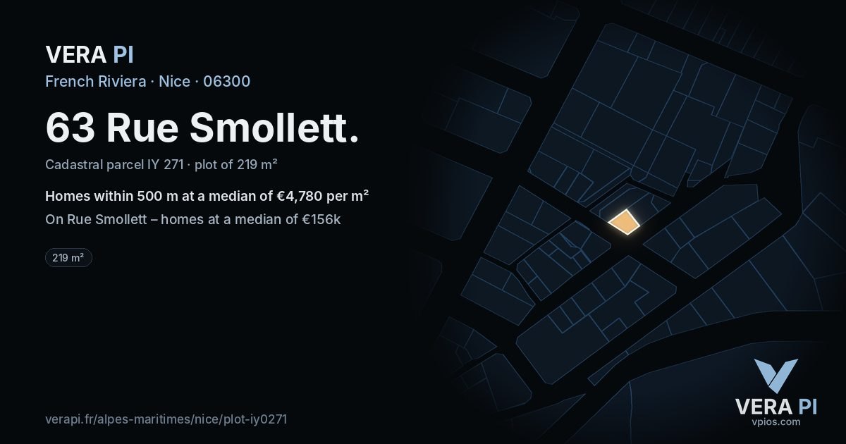 63 Rue Smollett, Nice at night – the plot lit, the parcels around coloured by the prices near them