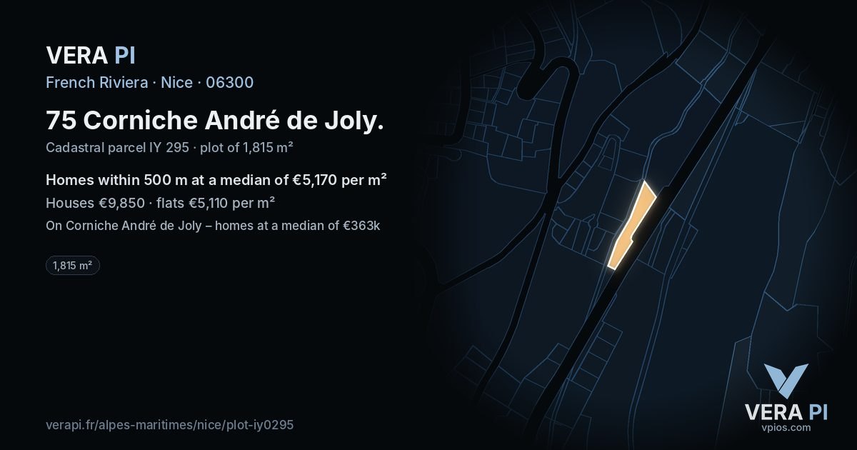 75 Corniche André de Joly, Nice at night – the plot lit, the parcels around coloured by the prices near them