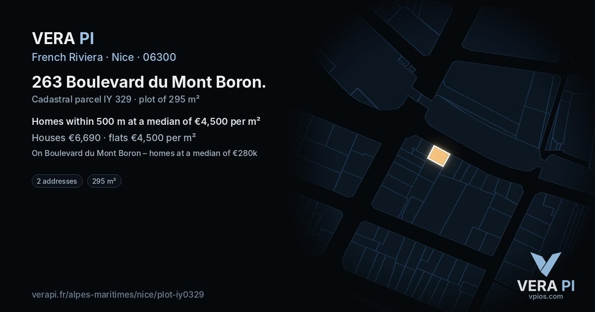 263 Boulevard du Mont Boron, Nice at night – the plot lit, the parcels around coloured by the prices near them
