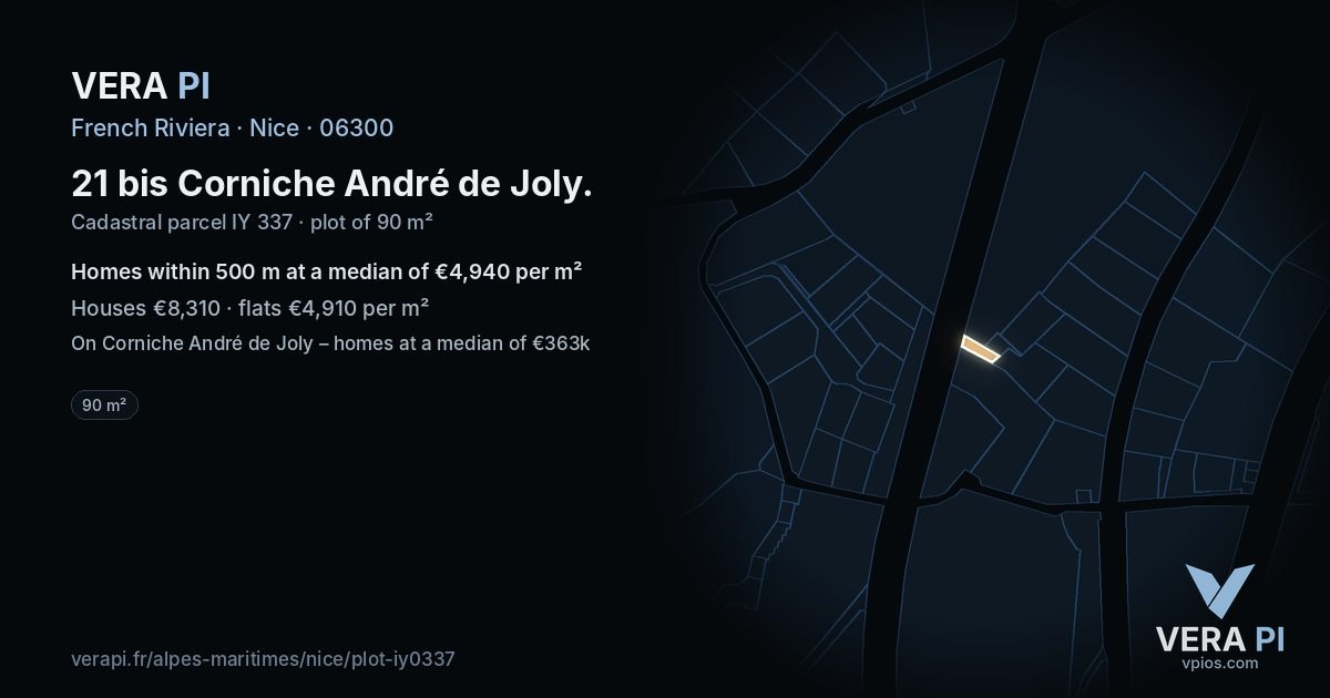 21 bis Corniche André de Joly, Nice at night – the plot lit, the parcels around coloured by the prices near them