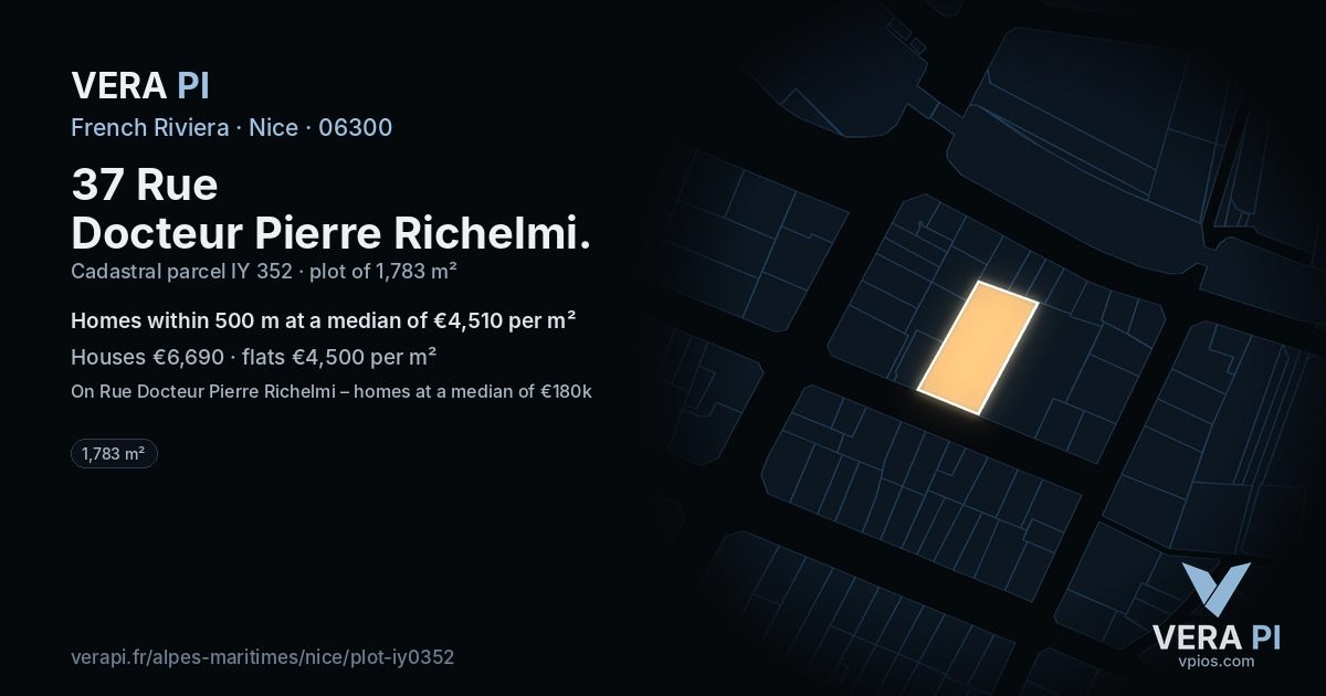 37 Rue Docteur Pierre Richelmi, Nice at night – the plot lit, the parcels around coloured by the prices near them