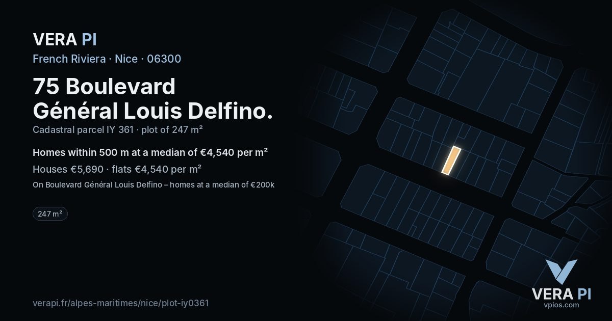 75 Boulevard Général Louis Delfino, Nice at night – the plot lit, the parcels around coloured by the prices near them