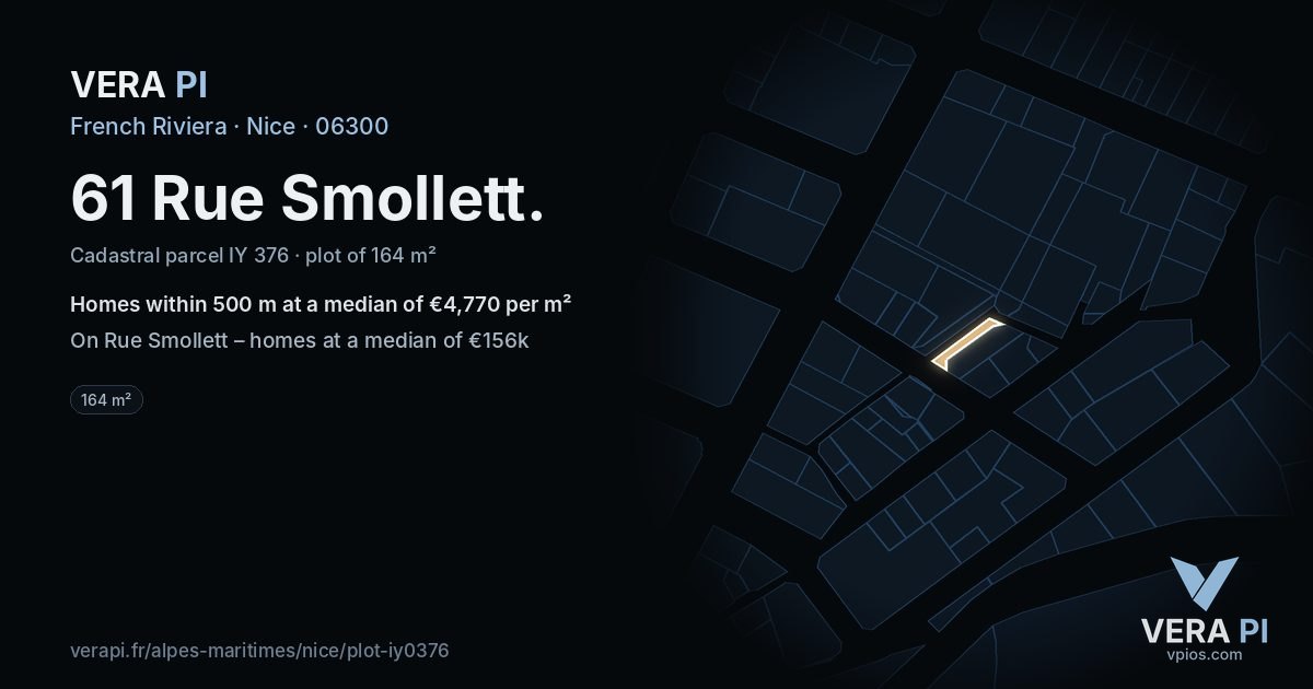 61 Rue Smollett, Nice at night – the plot lit, the parcels around coloured by the prices near them