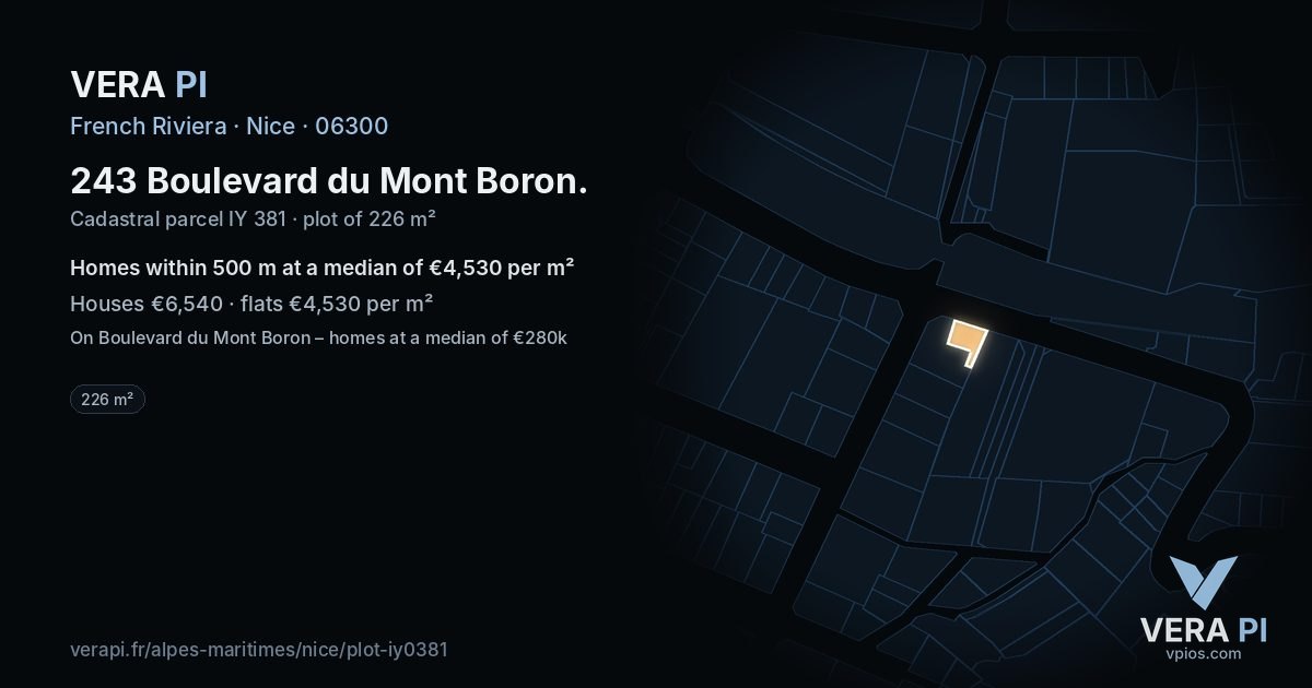 243 Boulevard du Mont Boron, Nice at night – the plot lit, the parcels around coloured by the prices near them