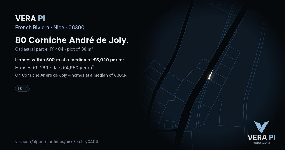 80 Corniche André de Joly, Nice at night – the plot lit, the parcels around coloured by the prices near them