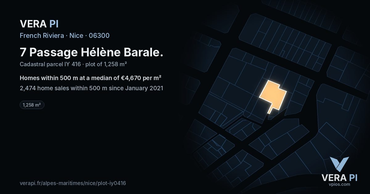 7 Passage Hélène Barale, Nice at night – the plot lit, the parcels around coloured by the prices near them