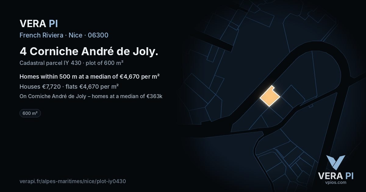 4 Corniche André de Joly, Nice at night – the plot lit, the parcels around coloured by the prices near them