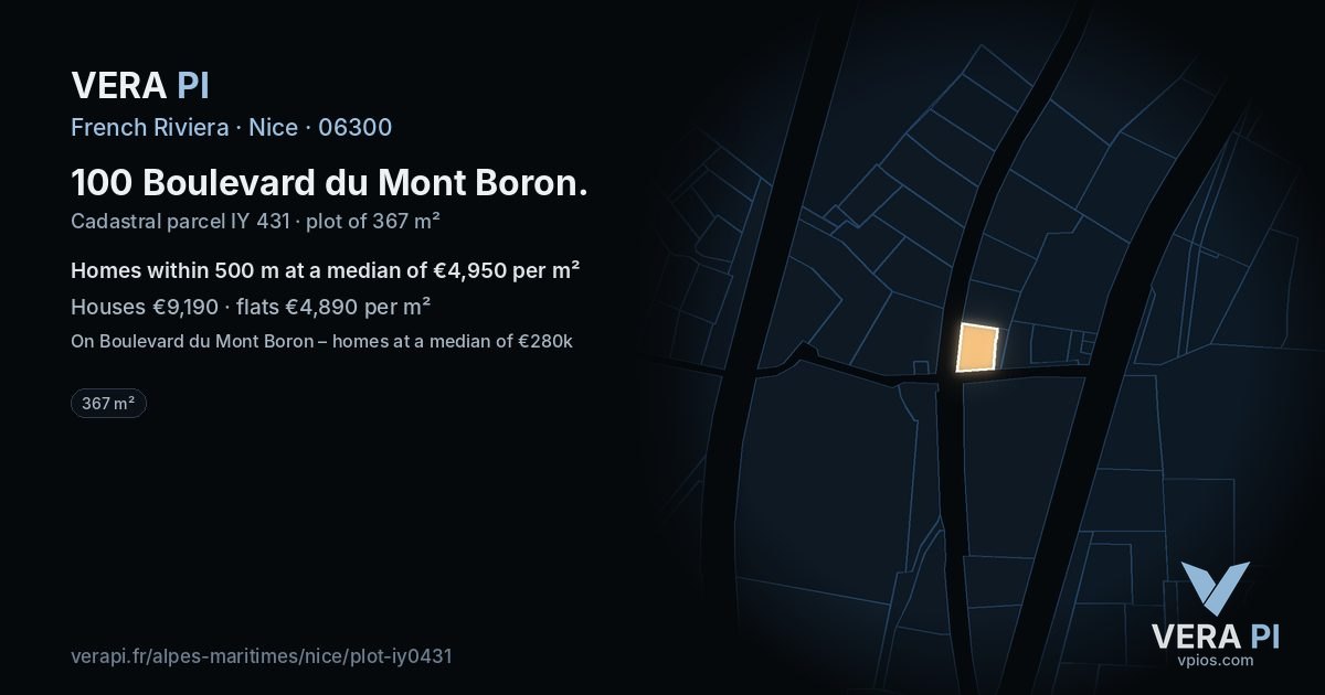 100 Boulevard du Mont Boron, Nice at night – the plot lit, the parcels around coloured by the prices near them