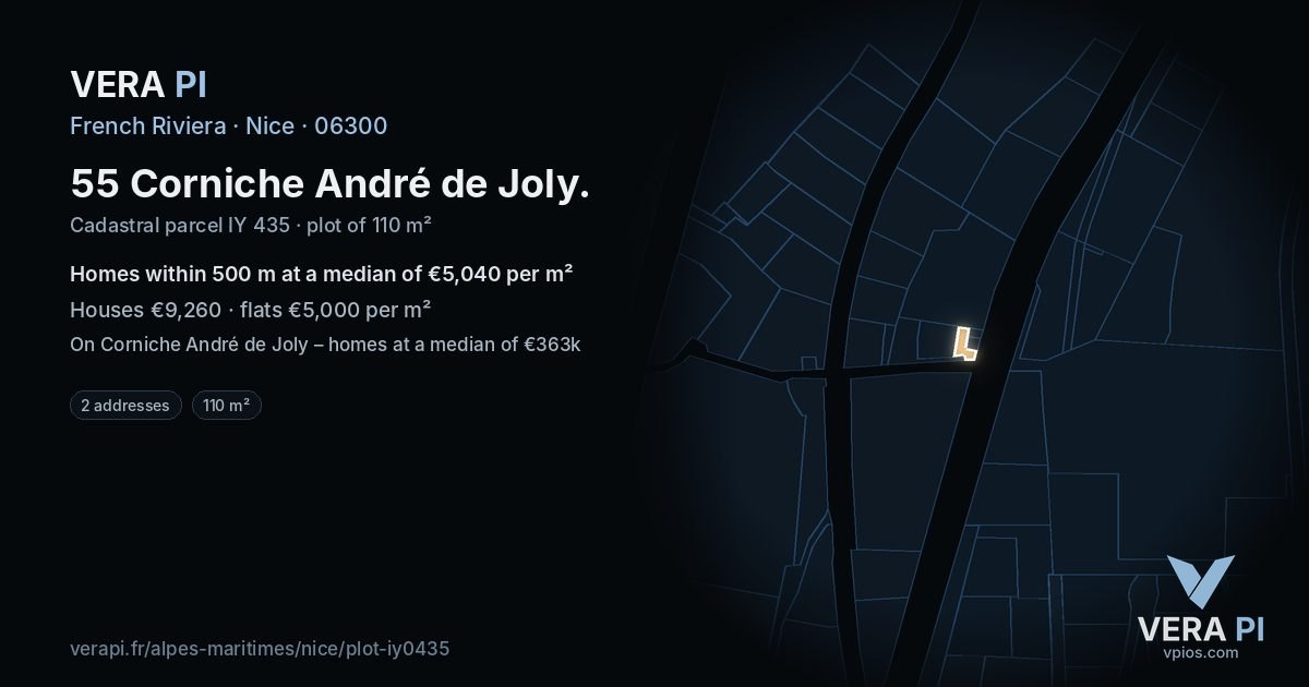 55 Corniche André de Joly, Nice at night – the plot lit, the parcels around coloured by the prices near them