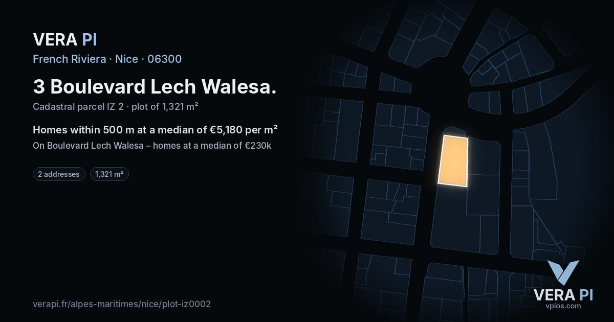 3 Boulevard Lech Walesa, Nice at night – the plot lit, the parcels around coloured by the prices near them