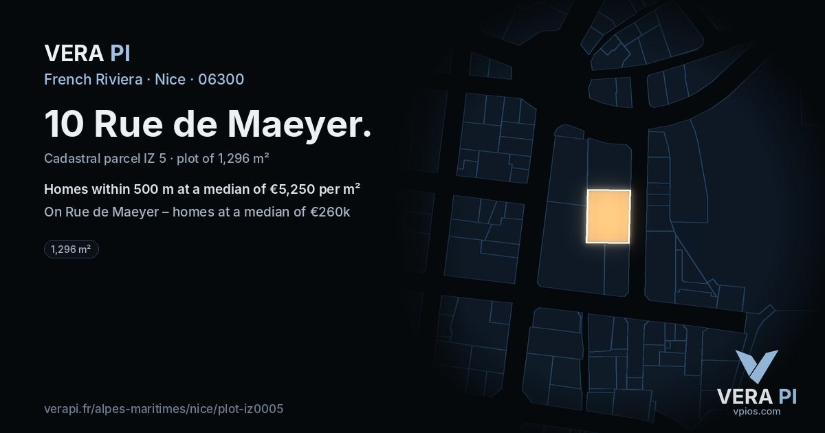 10 Rue de Maeyer, Nice at night – the plot lit, the parcels around coloured by the prices near them