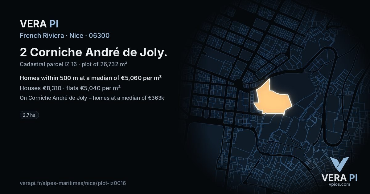 2 Corniche André de Joly, Nice at night – the plot lit, the parcels around coloured by the prices near them