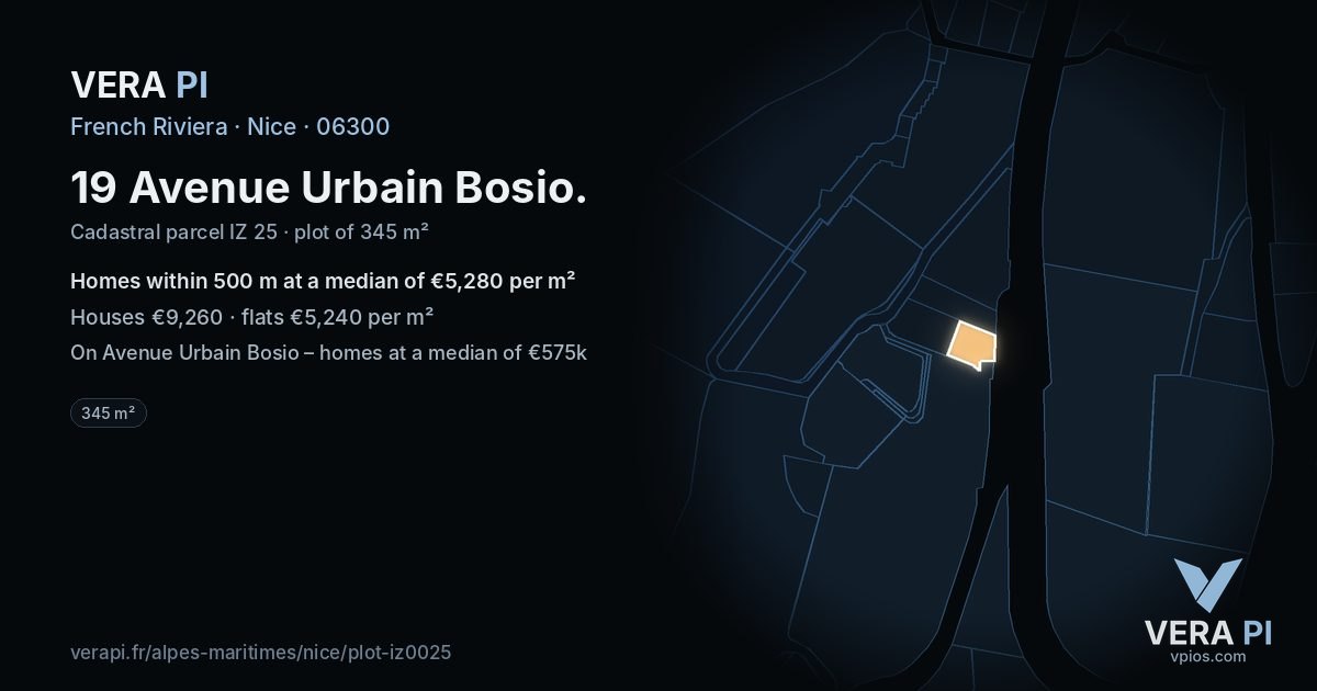 19 Avenue Urbain Bosio, Nice at night – the plot lit, the parcels around coloured by the prices near them