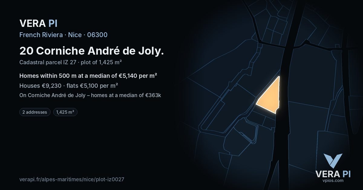 20 Corniche André de Joly, Nice at night – the plot lit, the parcels around coloured by the prices near them