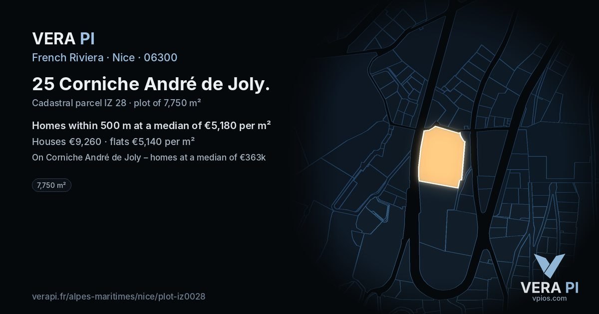 25 Corniche André de Joly, Nice at night – the plot lit, the parcels around coloured by the prices near them