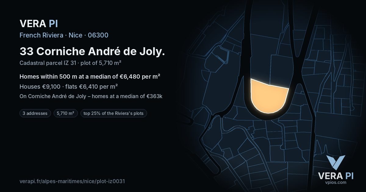 33 Corniche André de Joly, Nice at night – the plot lit, the parcels around coloured by the prices near them