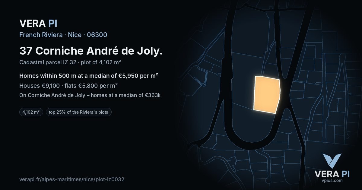 37 Corniche André de Joly, Nice at night – the plot lit, the parcels around coloured by the prices near them