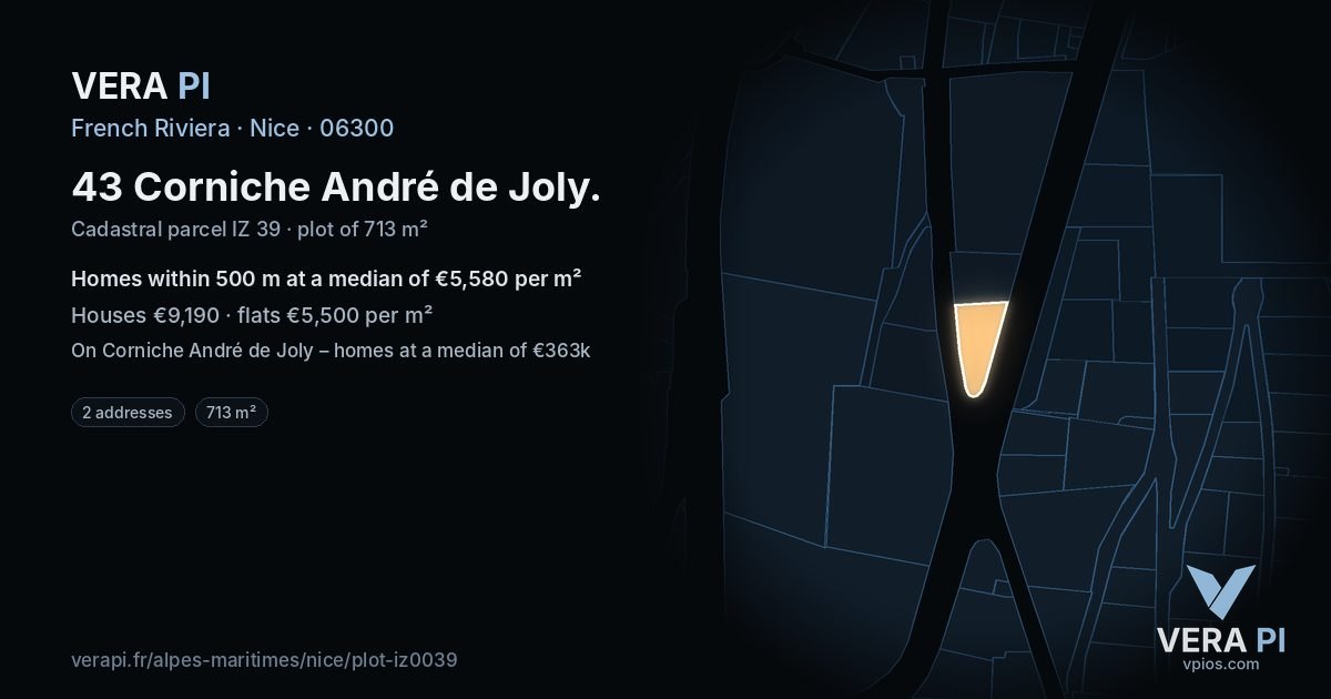 43 Corniche André de Joly, Nice at night – the plot lit, the parcels around coloured by the prices near them