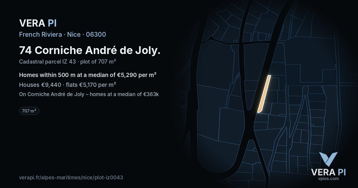 74 Corniche André de Joly, Nice at night – the plot lit, the parcels around coloured by the prices near them