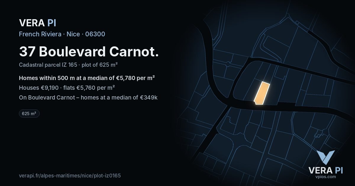 37 Boulevard Carnot, Nice at night – the plot lit, the parcels around coloured by the prices near them