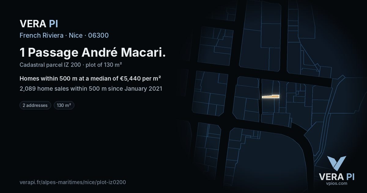 1 Passage André Macari, Nice at night – the plot lit, the parcels around coloured by the prices near them