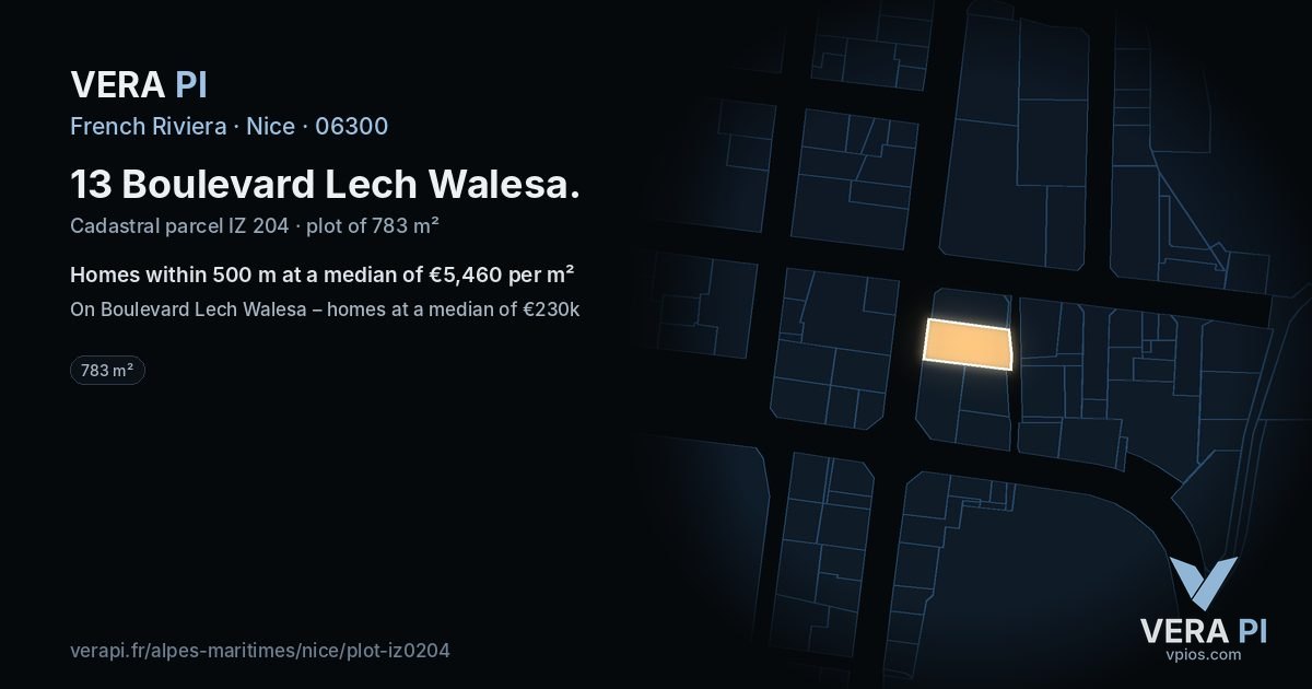 13 Boulevard Lech Walesa, Nice at night – the plot lit, the parcels around coloured by the prices near them
