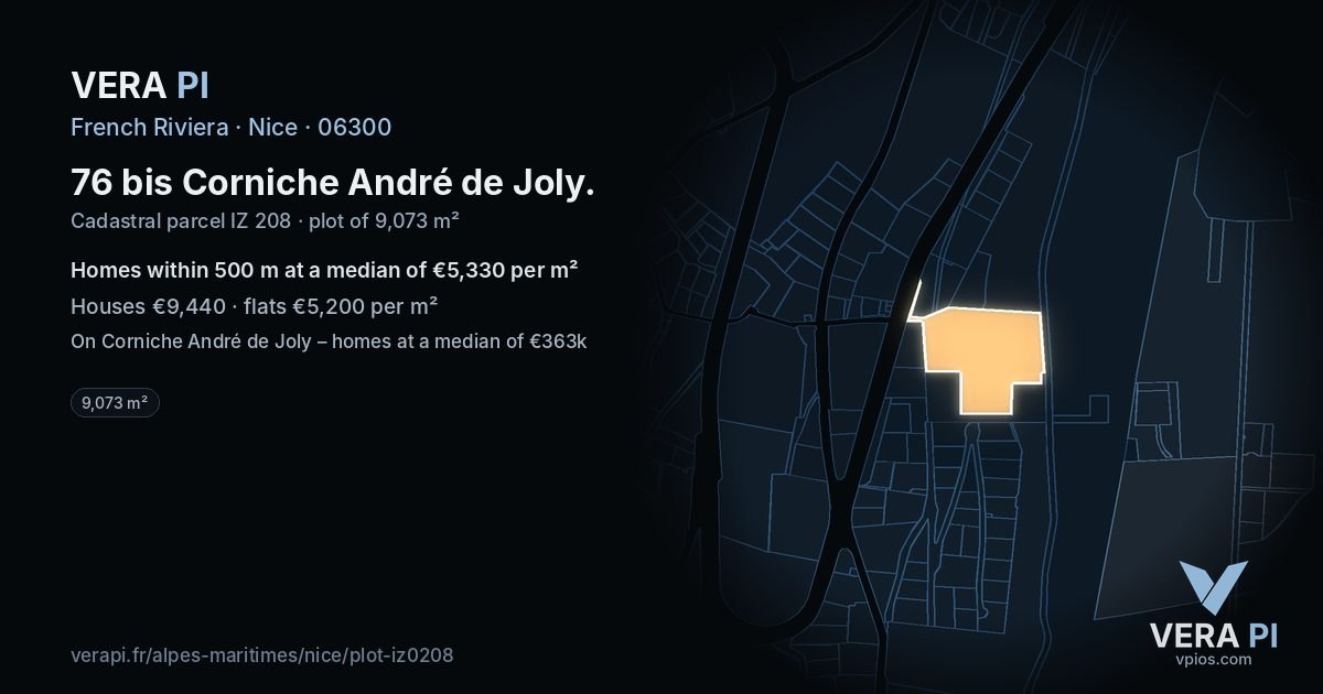 76 bis Corniche André de Joly, Nice at night – the plot lit, the parcels around coloured by the prices near them