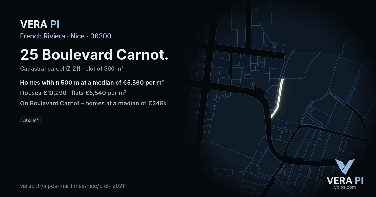 25 Boulevard Carnot, Nice at night – the plot lit, the parcels around coloured by the prices near them