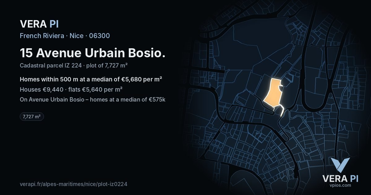 15 Avenue Urbain Bosio, Nice at night – the plot lit, the parcels around coloured by the prices near them