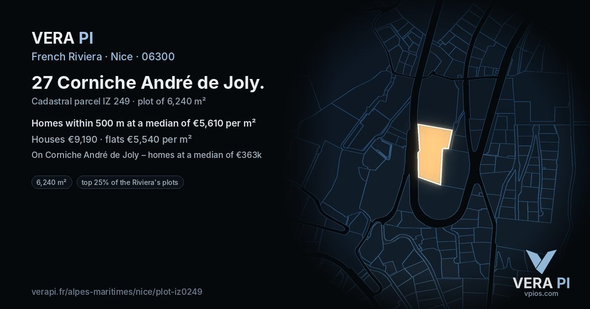 27 Corniche André de Joly, Nice at night – the plot lit, the parcels around coloured by the prices near them