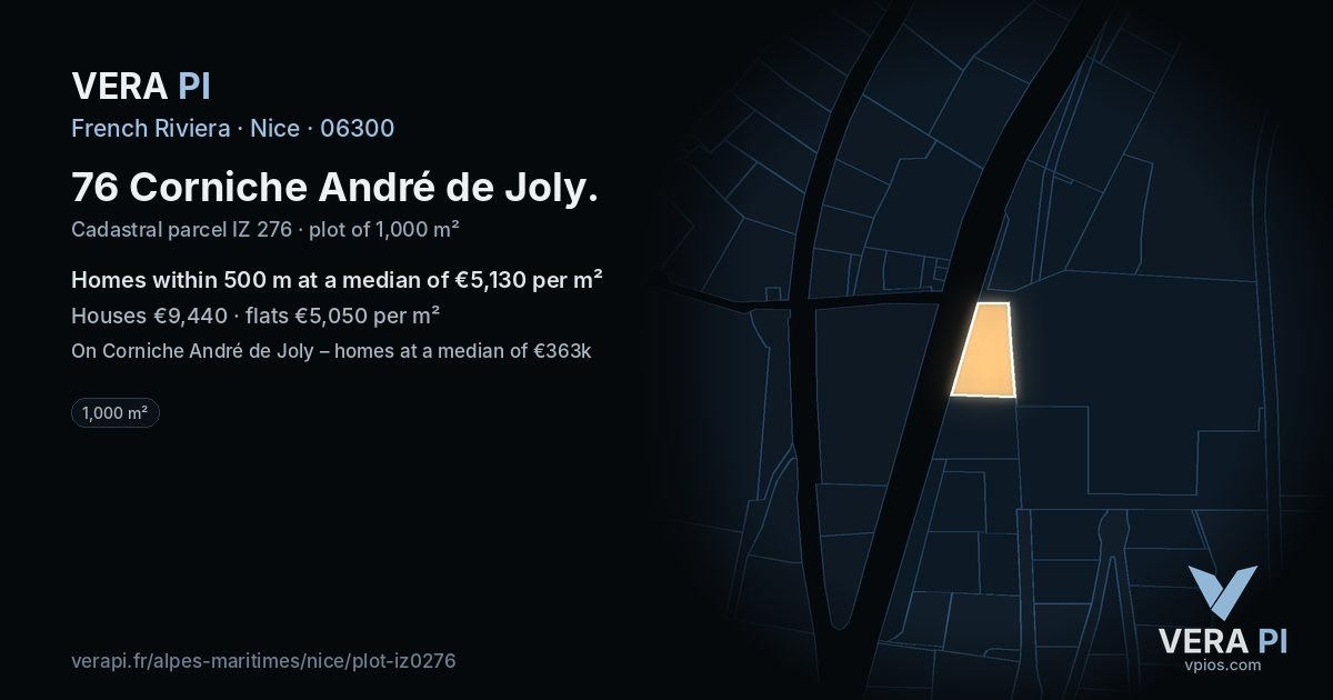 76 Corniche André de Joly, Nice at night – the plot lit, the parcels around coloured by the prices near them