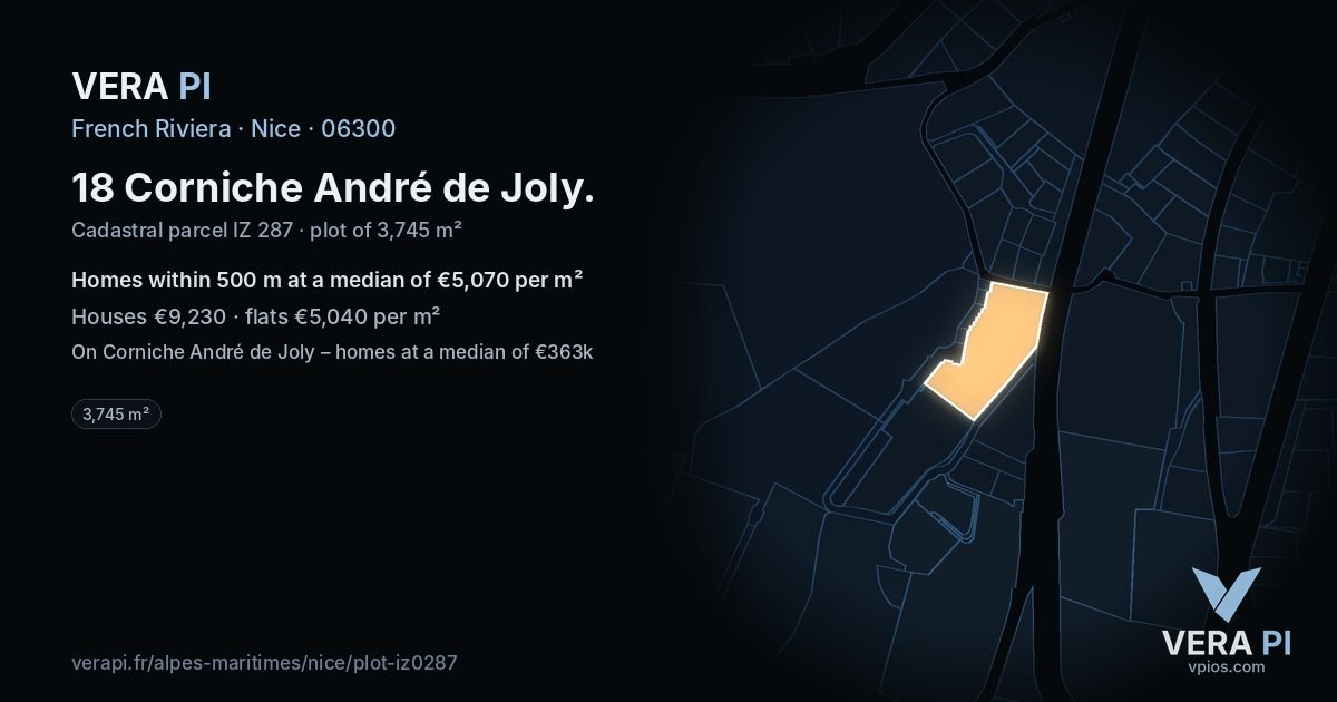 18 Corniche André de Joly, Nice at night – the plot lit, the parcels around coloured by the prices near them