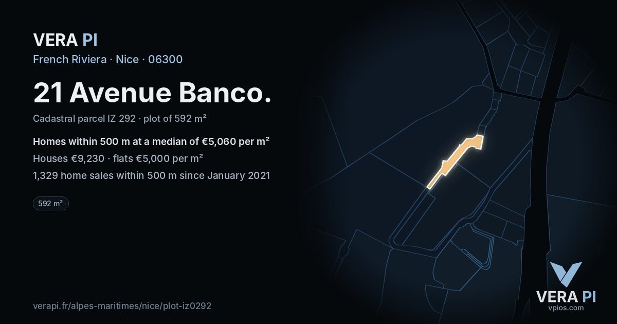 21 Avenue Banco, Nice at night – the plot lit, the parcels around coloured by the prices near them