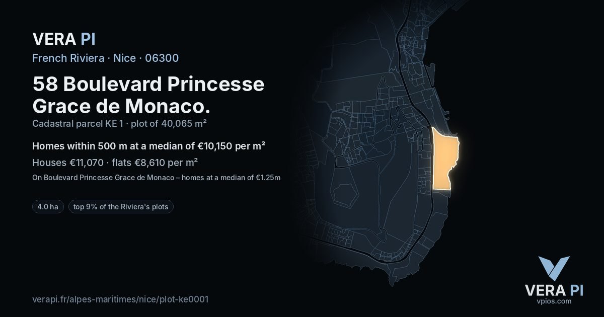 58 Boulevard Princesse Grace de Monaco, Nice at night – the plot lit, the parcels around coloured by the prices near them