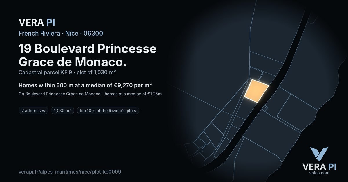 19 Boulevard Princesse Grace de Monaco, Nice at night – the plot lit, the parcels around coloured by the prices near them