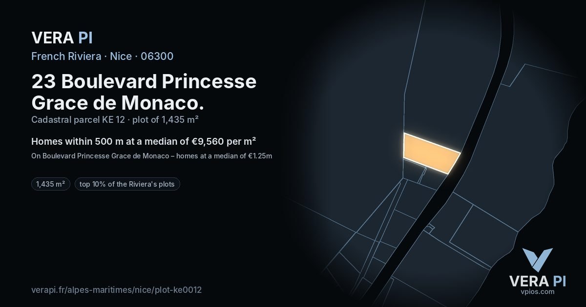 23 Boulevard Princesse Grace de Monaco, Nice at night – the plot lit, the parcels around coloured by the prices near them