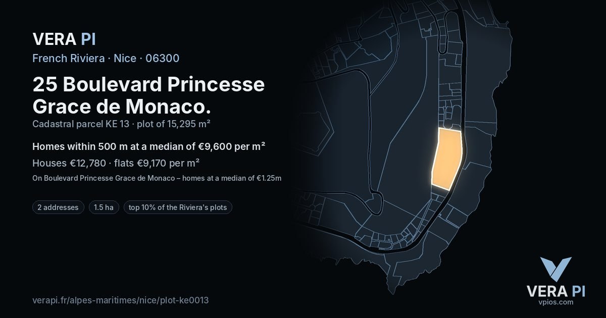 25 Boulevard Princesse Grace de Monaco, Nice at night – the plot lit, the parcels around coloured by the prices near them