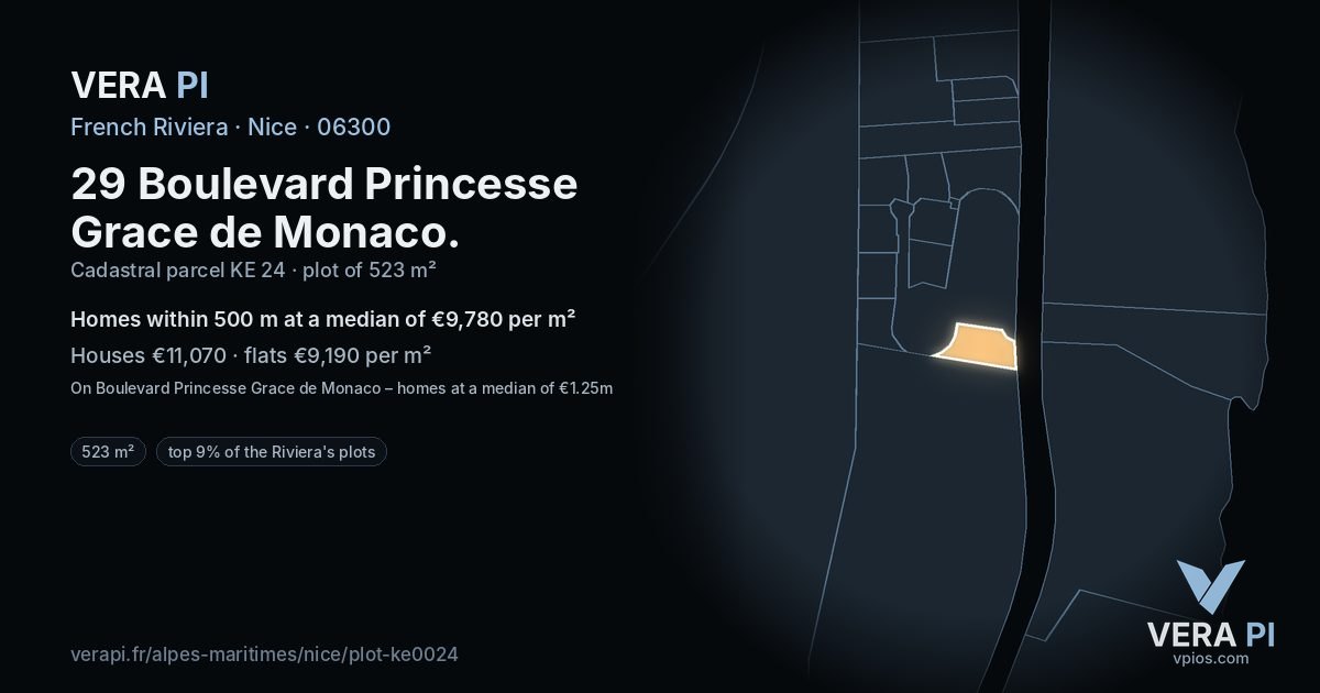 29 Boulevard Princesse Grace de Monaco, Nice at night – the plot lit, the parcels around coloured by the prices near them