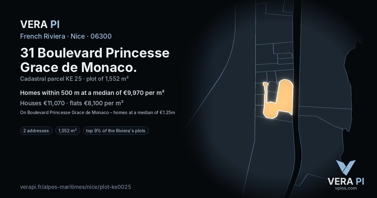 31 Boulevard Princesse Grace de Monaco, Nice at night – the plot lit, the parcels around coloured by the prices near them