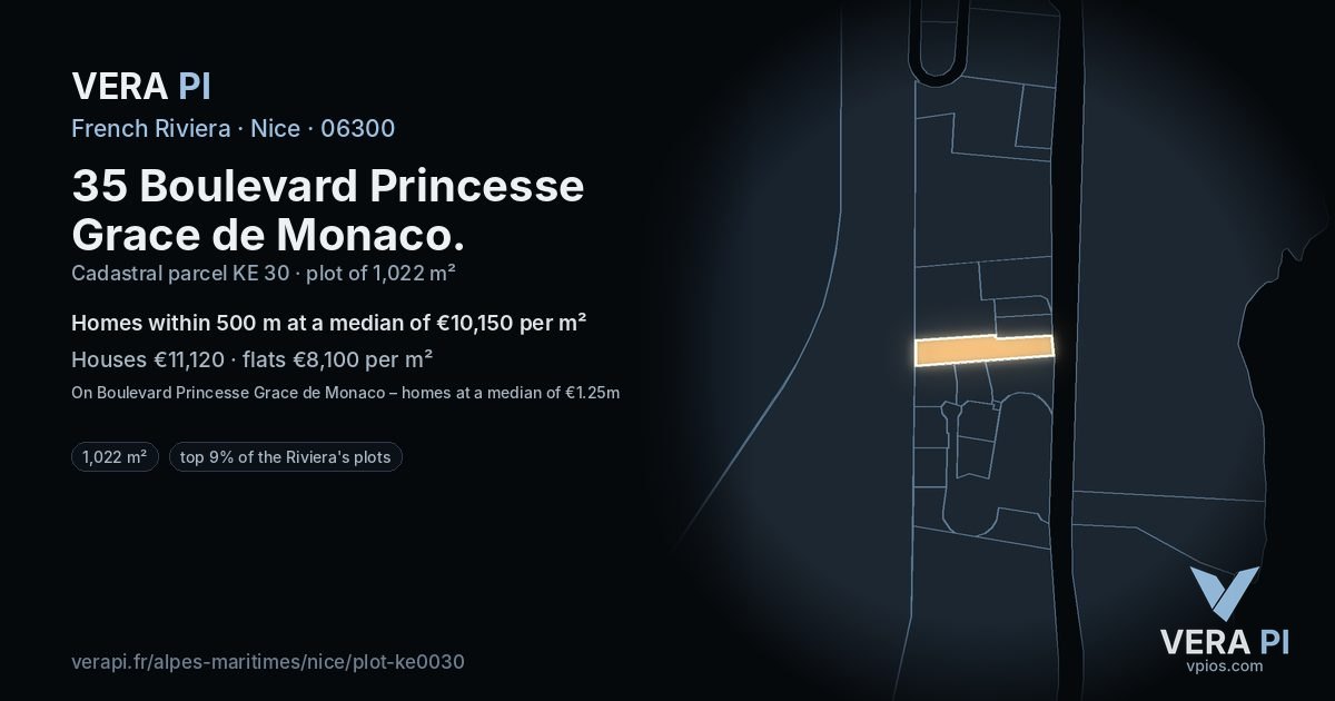 35 Boulevard Princesse Grace de Monaco, Nice at night – the plot lit, the parcels around coloured by the prices near them