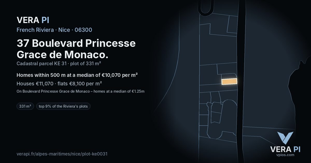 37 Boulevard Princesse Grace de Monaco, Nice at night – the plot lit, the parcels around coloured by the prices near them