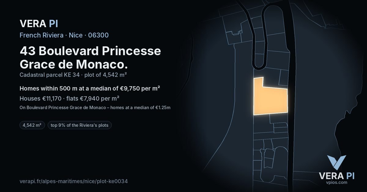 43 Boulevard Princesse Grace de Monaco, Nice at night – the plot lit, the parcels around coloured by the prices near them