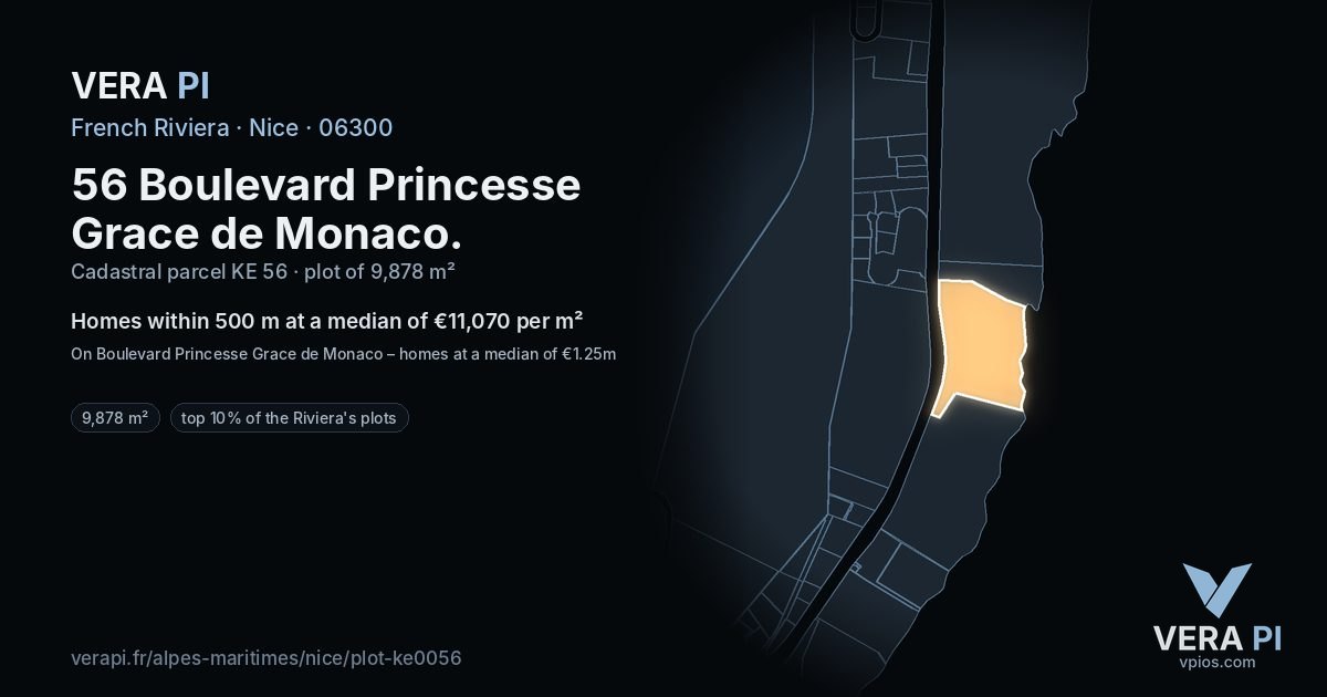 56 Boulevard Princesse Grace de Monaco, Nice at night – the plot lit, the parcels around coloured by the prices near them