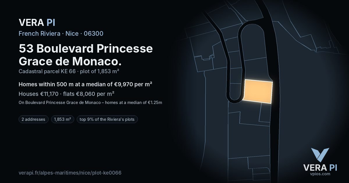 53 Boulevard Princesse Grace de Monaco, Nice at night – the plot lit, the parcels around coloured by the prices near them